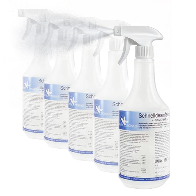 KK ātrās dezinfekcijas līdzeklis praktiskā smidzināšanas pudelē, 5 x 1 l, virsmu dezinfekcijas līdzeklis, smarža: neitrāla, aerosols tādu virsmu kā darba virsmu, durvju rokturu, rotaļlietu dezinfekcijai