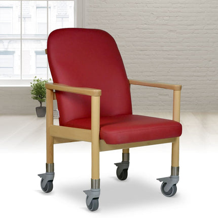 Devita - Māsu krēsls, trīsvietīgs krēsls, senioru krēsls LÜBECK mākslīgā āda, ķiršu koks - sēdekļa augstums: 46 cm ar lieliem ritenīšiem līdz 120 kg un stumšanas rokturi