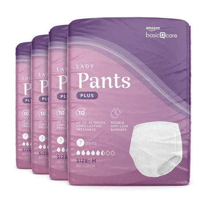 Amazon Basic Care sieviešu bikses Plus M – 4 iepakojumi pa 7 (28 bikses), baltas