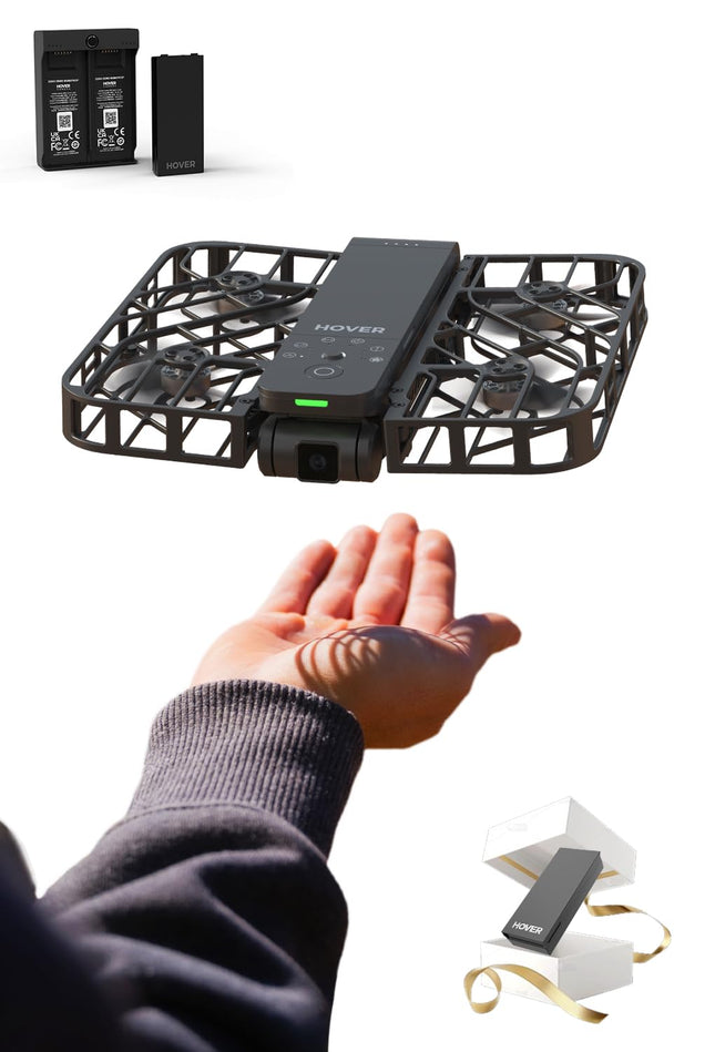 HOVERAir X1 drons ar kameru, pašlidojošs kameras drons ar sekošanas režīmu, mini kabatas izmēra drons, HDR video ierakstīšana, inteliģenti lidojuma maršruti, brīvroku vadība, melns (kombinācija)