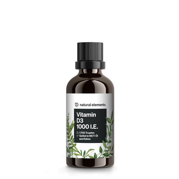 D3 vitamīna pilieni – 1000 SV dienā (1 piliens) – Ilgstošai lietošanai ar 50 ml – izšķīdināts MCT kokosriekstu eļļā, lai nodrošinātu vislabāko biopieejamību – šķidrs, lielas devas, veģetārs