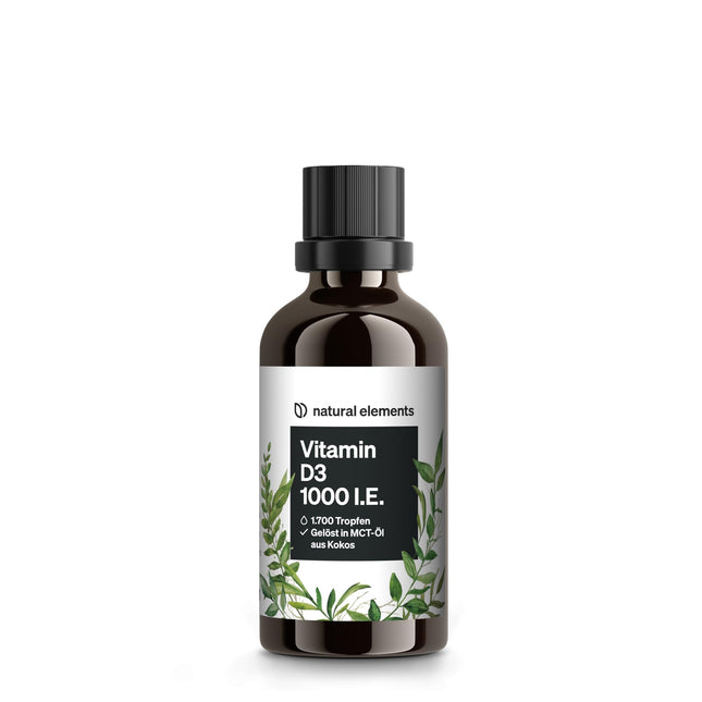 D3 vitamīna pilieni – 1000 SV dienā (1 piliens) – Ilgstošai lietošanai ar 50 ml – izšķīdināts MCT kokosriekstu eļļā, lai nodrošinātu vislabāko biopieejamību – šķidrs, lielas devas, veģetārs