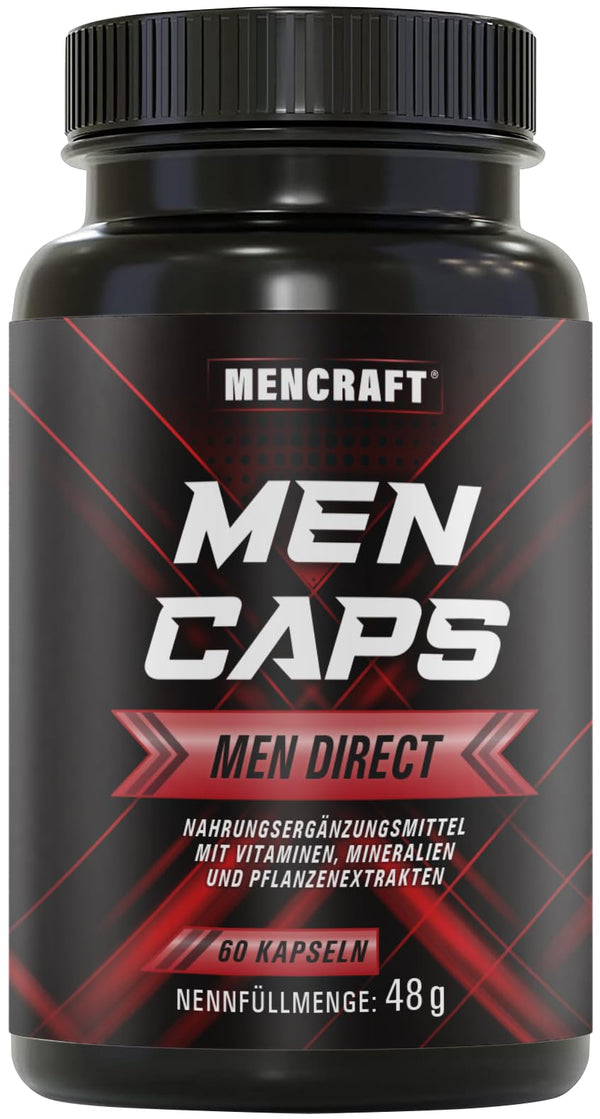 MENCRAFT MEN DIRECT - Vīriešu īpaši stipras kapsulas - INSTANT formula ar augstu devu - ar L-arginīnu, maka, Tribulus Terrestris, žeņšeņu, 60 kapsulas