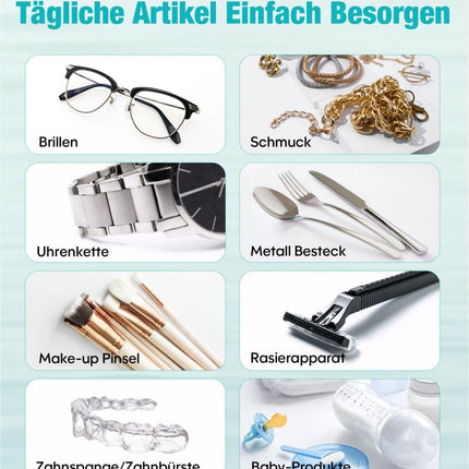 Gisaae ultraskaņas tīrīšanas ierīce 48000Hz briļļu tīrīšanas ierīce 660ml protēžu tīrīšanas vannas ar pulksteņu statīvu un tīrīšanas grozu brillēm, rotaslietām, pulksteņiem, monētām
