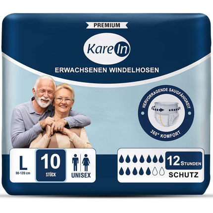 Nesaturēšanas biksītes pieaugušajiem — 10 x absorbējošas autiņbiksītes vīriešiem un sievietēm — diskrēta noplūdes aizsardzība un elastīgas aproces — L izmērs (89–120 cm)