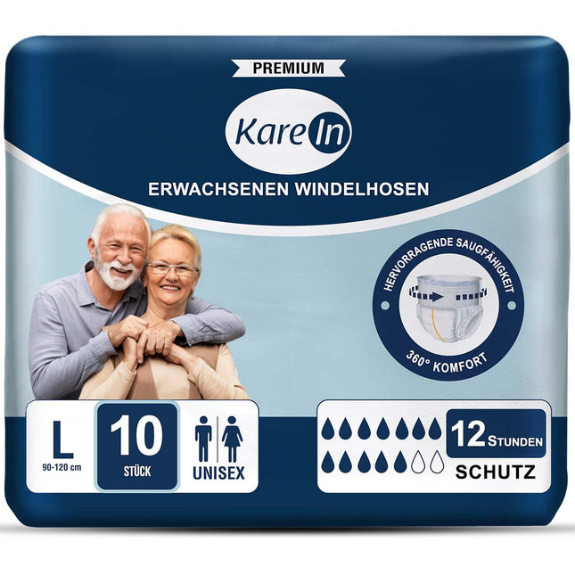Nesaturēšanas biksītes pieaugušajiem — 10 x absorbējošas autiņbiksītes vīriešiem un sievietēm — diskrēta noplūdes aizsardzība un elastīgas aproces — L izmērs (89–120 cm)