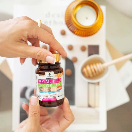 Bee&amp;You peru pieniņa ziedputekšņi propoliss ar 500 mg 60 tabletēm (Propolisa kapsulas - Košļājamās tabletes - Propolisa ekstrakts - Bez piedevām - Godīgas tirdzniecības produkts - Dabīgas un kontrolētas sastāvdaļas)