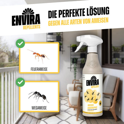 Envira skudru atbaidīšanas aerosols 500 ml - Ilgstošas ​​iedarbības aerosols pret skudrām, dārza skudrām un faraonskudrām - Aizsardzība pret skudrām jūsu mājām, balkonam, terasei un dārzam - Efektīvi atbaida skudras (PT19)