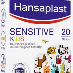 Hansaplast bērnu plāksteris jutīgai ādai (20 strēmelītes), brūču plāksteris ar mīlīgiem dzīvnieku motīviem uzmundrināšanai, nesāpīgi noņemams plāksteris