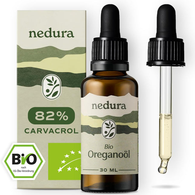 nedura® ORGANISKĀ oregano eļļa [100% DABĪGA] +82% karvakrols - pārtikas kvalitātes oregano eļļa - daudzpusīga ēteriskā eļļa ar augstu devu - bioloģiska oregano eļļa no Spānijas - 30 ml