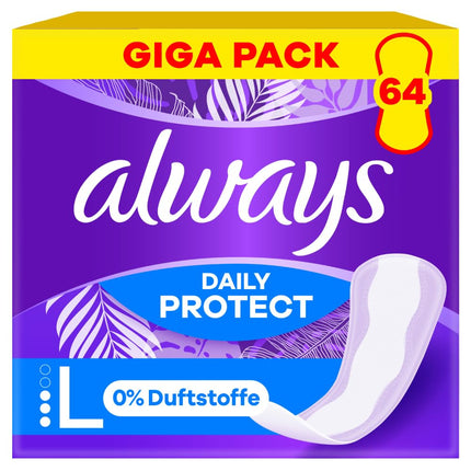 Always Daily Protect ikdienas ieliktnīši sievietēm, garie (64 ieliktnīši), Gigapack, bez smaržas