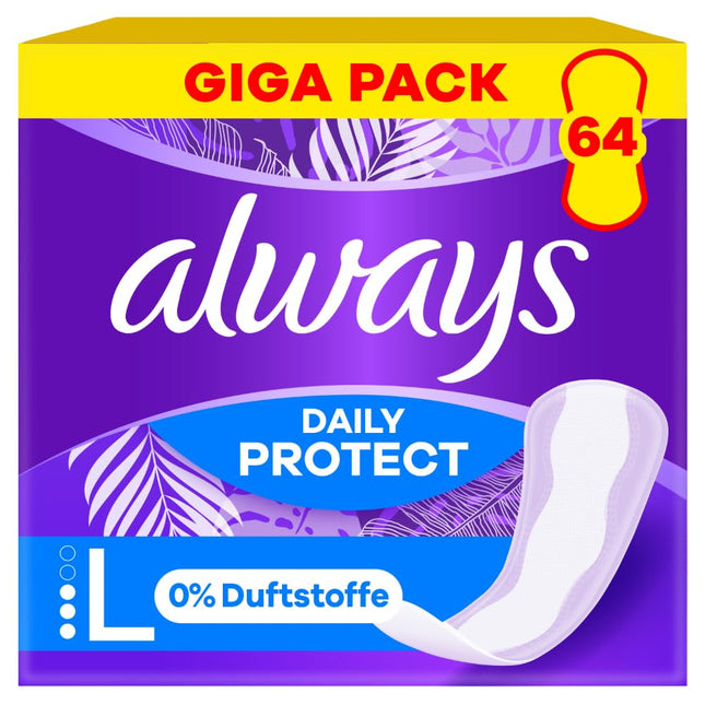 Always Daily Protect ikdienas ieliktnīši sievietēm, garie (64 ieliktnīši), Gigapack, bez smaržas