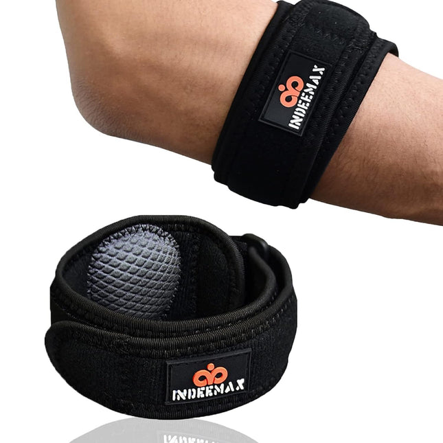 INDEEMAX 1 iepakojuma elkoņa ortoze vīriešiem un sievietēm, kompresijas pārsējs ar EVA oderi, regulējams elkoņa ortoze sportam, tendinīts, artrīts, mazina sāpes no tenisa elkoņa un golfa spēlētāja elkoņa