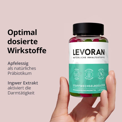 Levoran vielmaiņas pastiprinātāja gumijas konfektes, vegānas, bez glutēna