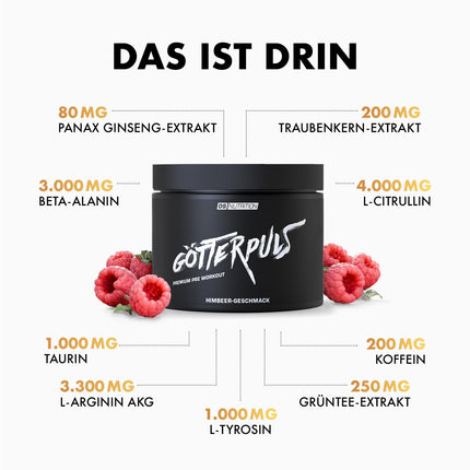 OS NUTRITION Götterpuls Premium pirms treniņa pastiprinātājs Aveņu 308g