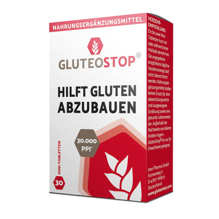 GluteoStop - palīdz noārdīt glutēnu - glutēna nepanesība - diēta ar zemu glutēna saturu - enzīms (30 mini tabletes)