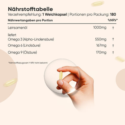Omega 3 6 9 mīkstās kapsulas - no linsēklu eļļas - 180 vegānas mīkstās kapsulas - 1000 mg vienā mīkstajā kapsulā - alternatīva aļģu eļļai - alfa linolēnskābe, linolskābe, oleīnskābe - linsēklu eļļa - WeightWorld