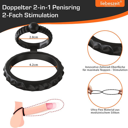 LIEBESZEIT© Penisring Dual - NEUHEIT 2025 - Innovativer Cockring Penis Ring Sexspielzeug Pennisring dehnbar Silikon - Cock Hodenring Extrem Potenzsteigerung Erektionshilfe Sextoy Penisringe für Männer