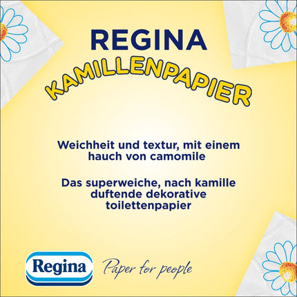 Regina kumelīšu papīrs, trīsslāņu tualetes papīrs – 16 ruļļu iepakojums, 150 loksnes rullī, mīksts un saudzīgs ar kumelīšu aromātu un FSC sertificēts papīrs
