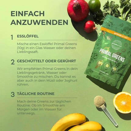Primal Harvest Super Greens pulveris ar 27 augu savienojumiem, tostarp spirulīnu un kviešu dīgstiem, 30 porcijas
