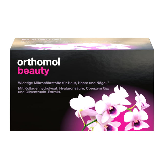 Orthomol Beauty sievietēm - ādai, matiem un nagiem - ar koenzīmu Q10, biotīnu un cinku - uzpildes iepakojums ar dzeršanas ampulām, kas satur 30 dienas devas