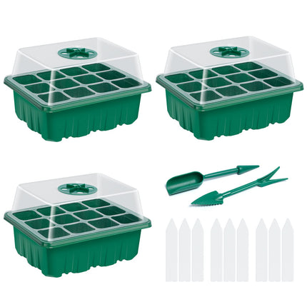 Ponsey mini siltumnīca ar vāku, 3 iepakojumu iekštelpu siltumnīcas augu dīgšanai, stādu audzēšanas komplekts, regulējams mitrums, audzēšanas paplāte, kupola pamatne (12 šūnas paplātē)
