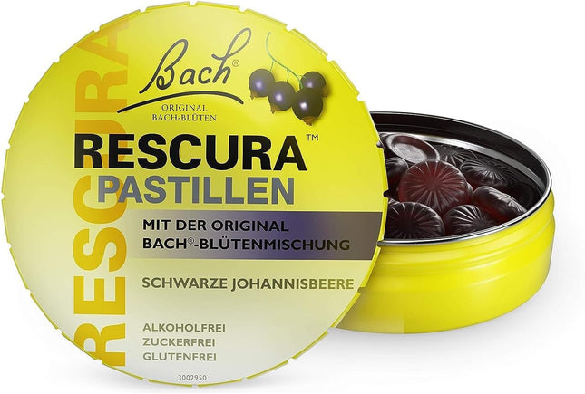 Bach RESCURA Baha ziedu pastilas ar upenēm I 50 g I Baha ziedu maisījums lietošanai ceļā. Iepriekš Rescue the Original.