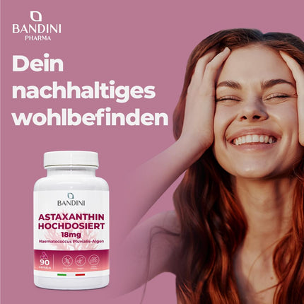 Bandini® Pure astaksantīns 18 mg kapsulā, 90 kapsulas (3 mēnešu piegāde), aļģes Haematococcus Pluvialis - dabīgs astaksantīns, bez magnija stearāta, bez ĢMO