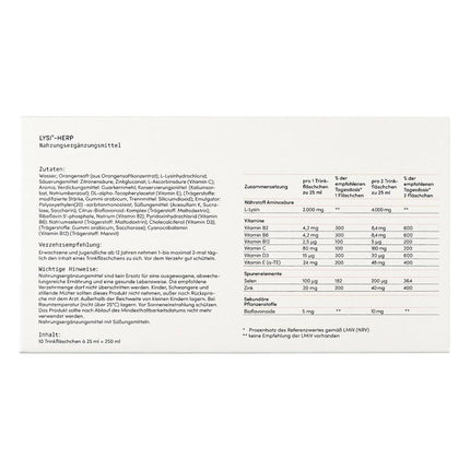LYSI-HERP - 10 25 ml flakoni - Augsta deva ar 2000 mg L-lizīna - Laboratorijā pārbaudīts, bez glutēna, 100% vegāns, bez laktozes + ražots Vācijā