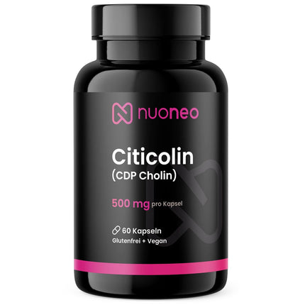 Citicoline CDP holīns 500 mg, 60 kapsulas, augsta biopieejamība, bez piedevām, pilns 500 mg citicoline/CDP holīna daudzums vienā kapsulā no nuoneo