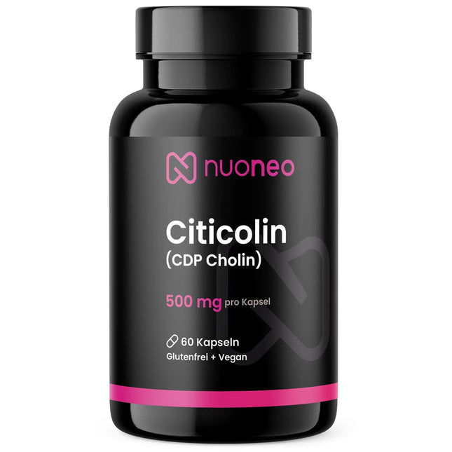 Citicoline CDP holīns 500 mg, 60 kapsulas, augsta biopieejamība, bez piedevām, pilns 500 mg citicoline/CDP holīna daudzums vienā kapsulā no nuoneo
