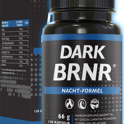 BRNR DARK BRNR nakts formula ar melatonīnu un L-karnitīnu, vielmaiņas formula ar holīnu un B6 vitamīnu, 120 kapsulas