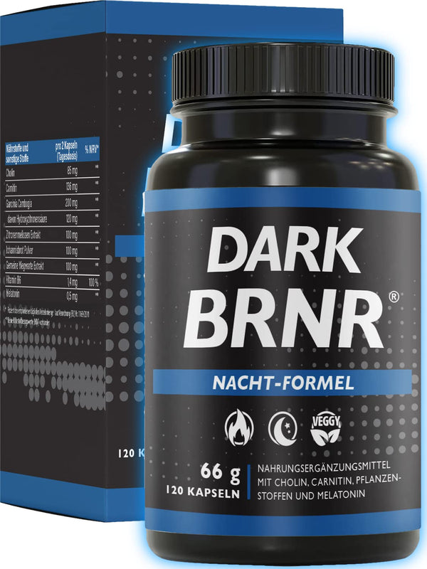 BRNR DARK BRNR nakts formula ar melatonīnu un L-karnitīnu, vielmaiņas formula ar holīnu un B6 vitamīnu, 120 kapsulas