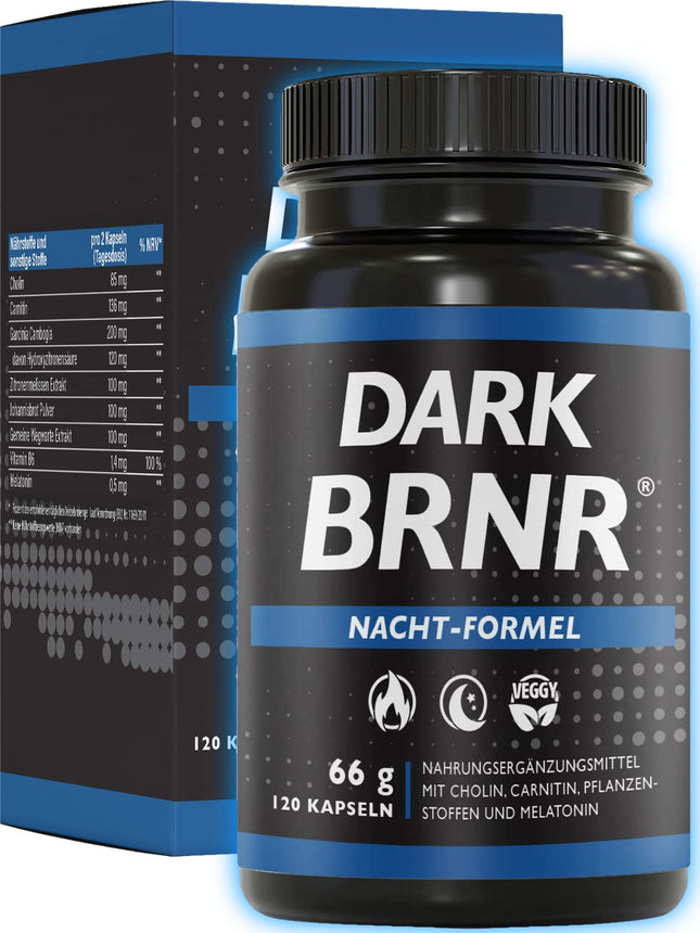 BRNR DARK BRNR nakts formula ar melatonīnu un L-karnitīnu, vielmaiņas formula ar holīnu un B6 vitamīnu, 120 kapsulas