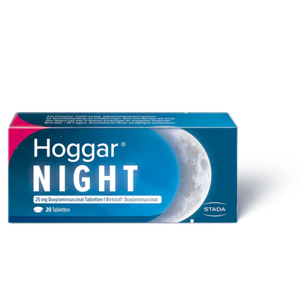 Hoggar Night – Miega zāles, kas palīdz aizmigt un akūtu miega traucējumu gadījumā – Labi panesamas, mierīgam miegam – 1 x 20 tabletes