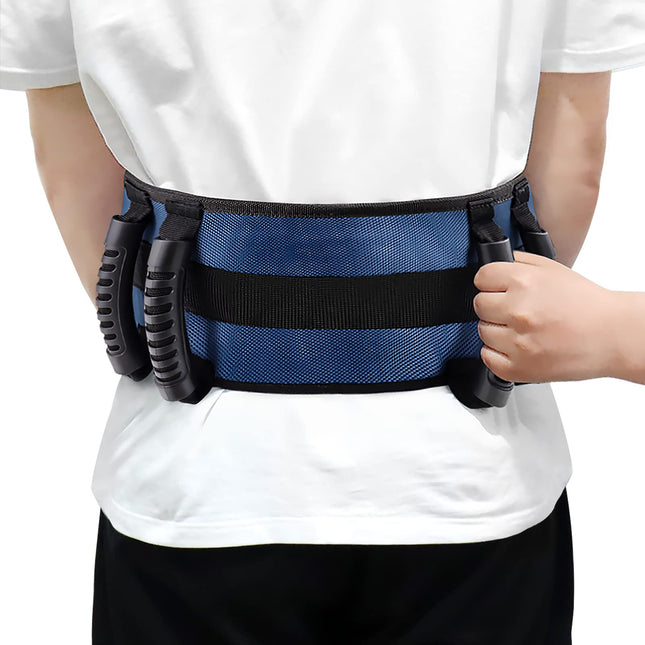 LOSCHEN pārvietošanas gaitas josta, pastaigu josta ar 6 rokturiem, Cares Belt pārvietošanas palīglīdzeklis mobilitātes atbalstam vecāka gadagājuma cilvēkiem, staigāšanas drošības palīdzības ierīce (tumši zila)