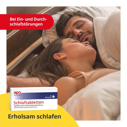 apodiscounter Miega zāles Difenhidramīns 50 mg - Efektīvs līdzeklis aizmigšanai un miega saglabāšanai - 20 tabletes