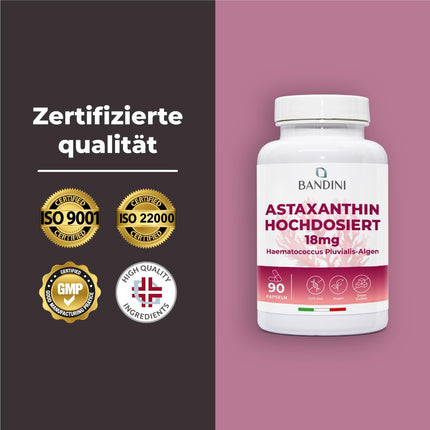Bandini® Pure astaksantīns 18 mg kapsulā, 90 kapsulas (3 mēnešu piegāde), aļģes Haematococcus Pluvialis - dabīgs astaksantīns, bez magnija stearāta, bez ĢMO