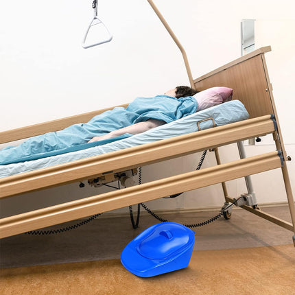 Gultas panna ar vāku, gultas panna, plastmasas pacienta panna, naktspods, gultas pisuāri vīriešiem, sievietēm, vecāka gadagājuma cilvēkiem, zils