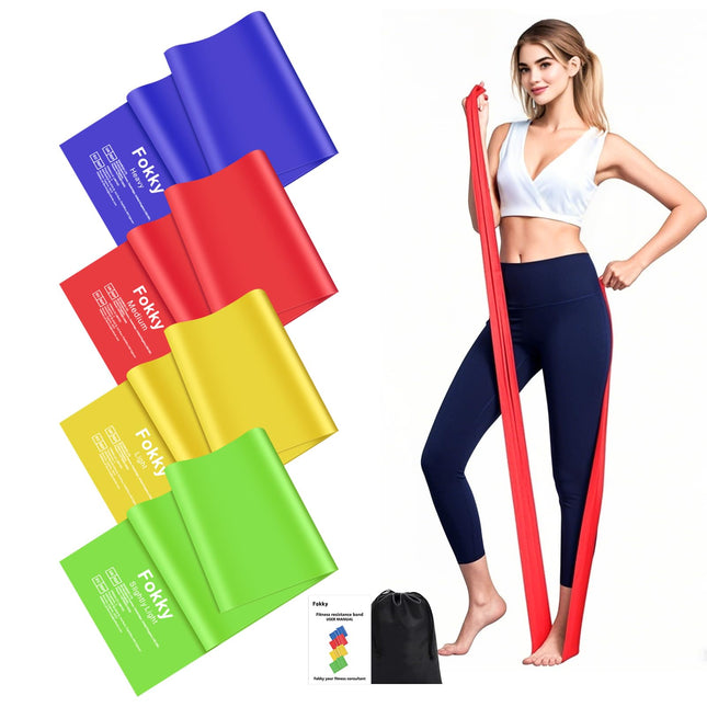 Fokky fitnesa joslu komplekts (4 gab.), pretestības joslas 2M fitnesa josla, vingrošanas josla ar 4 līmeņiem, pretestības joslas, fitnesa joslas, gumijas lente muskuļu veidošanai, jogai, pilates vīriešiem un sievietēm