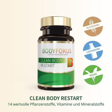 BodyFokus Clean Body Restart - aknu, homocisteīna un tauku metabolisma veicināšanai - 60 kapsulas - ražots Vācijā