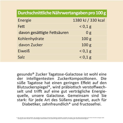 gesundo tagatozes-galaktozes pulveris - 100% dabīga cukura alternatīva - 1 kg iepakojums