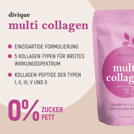 Divique kolagēna pulveris [500 g] - augstākās kvalitātes kolagēna komplekss 1., 2., 3., 5., 10–100% kolagēna hidrolizāta peptīdi - 10 000 mg kolagēna dienā - bezgaršīgs, ūdenī šķīstošs, bez piedevām