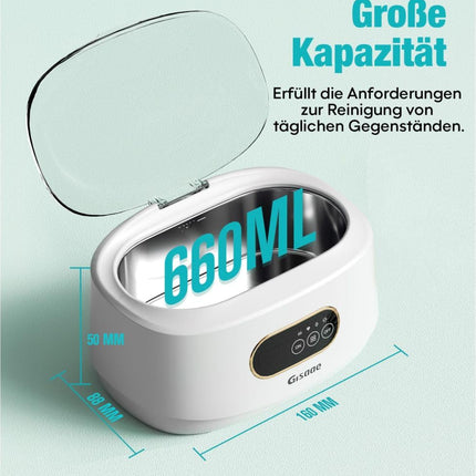 Gisaae ultraskaņas tīrīšanas ierīce 48000Hz briļļu tīrīšanas ierīce 660ml protēžu tīrīšanas vannas ar pulksteņu statīvu un tīrīšanas grozu brillēm, rotaslietām, pulksteņiem, monētām