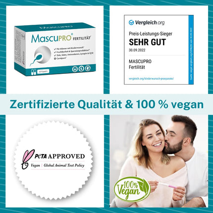 MascuPRO Auglības Vīrietis | vegāns | Auglība + Spermas ražošana | 60 kapsulas | Cinks, selēns, L-karnitīns, L-arginīns | Auglības tabletes