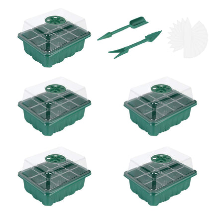flintronic 5 iepakojumu 60 šūnu iekštelpu siltumnīcas pavairotājs, mini siltumnīcas pavairošanas komplekts, siltumnīcas pavairotājs ar vāku un ventilāciju, 10 augu marķieri, pavairošanas paplāte dārziem un dārzeņu dārziem