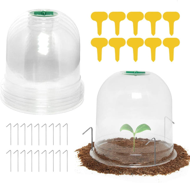 LATERN 6 dārza augu vāku iepakojums, 26 cm x 20 cm atkārtoti lietojams plastmasas mini siltumnīcas zvaniņš aizsardzībai pret salu – ar 10 augu etiķetēm, 18 stiprinājuma tapām