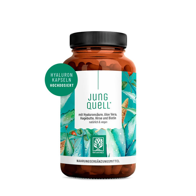 NATURTREU® hialuronskābes kapsulas ar 500 mg augstas devas hialuronskābes ar alveju, biotīnu un C vitamīnu - 90 kapsulas ādai* un locītavām** - dabīgas un vegānas