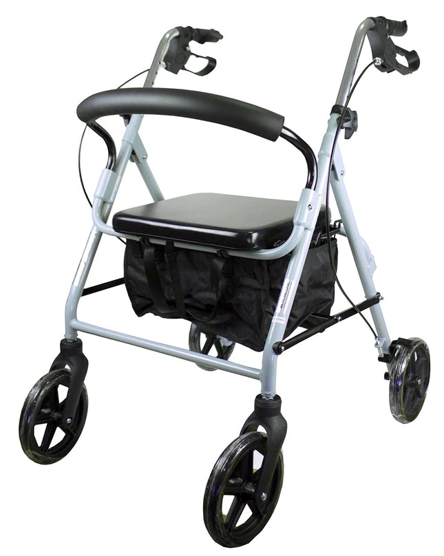 Mobiclinic®, Rollators, Lieli riteņi ceļam, Salokāms, Ar auduma grozu un sēdekli, Izgatavots no alumīnija, Viegls, Izturīgs, Bremzējoši rokturi, Eiropas zīmols, Modelis Sofia, Pelēks