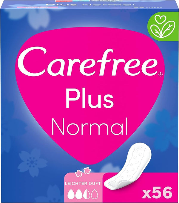 Carefree ikdienas ieliktnīši Plus Normal ar vieglu aromātu (56 gab. iepakojumā), īpaši absorbējoši ikdienas ieliktnīši, kas acumirklī ieslēdz šķidrumu, normāls izmērs